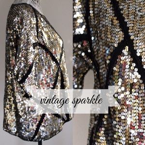 Black & Bronze Sequin Vintage Blouse
